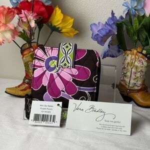 NWT Vera Bradley Mini Zip Around Wallet  - Purple Punch Pattern - Pocket Wallet